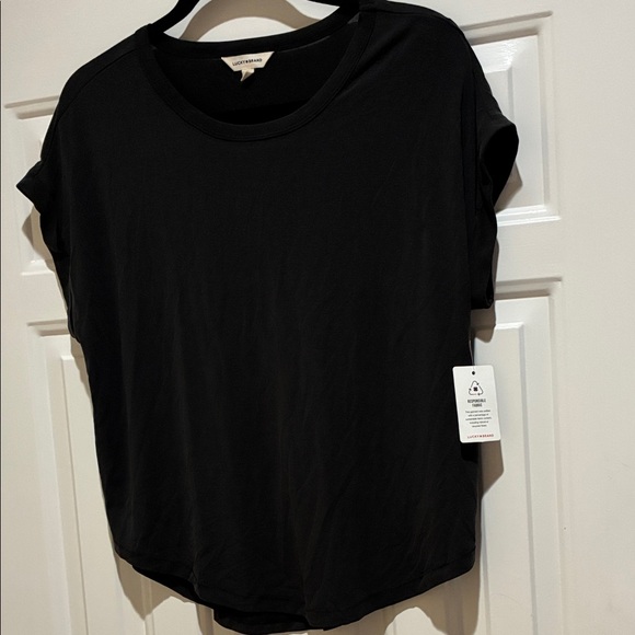 Lucky Brand charcoal crew neck cap sleeve  Tee - Picture 1 of 3